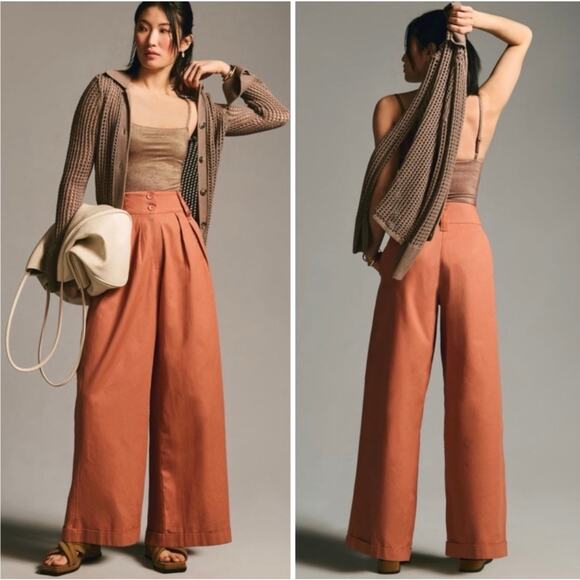 Anthropologie Pants - Anthropologie Tiny Ulysses Wide Leg Pants Rust Cotton Poplin High Rise NWT Sz L